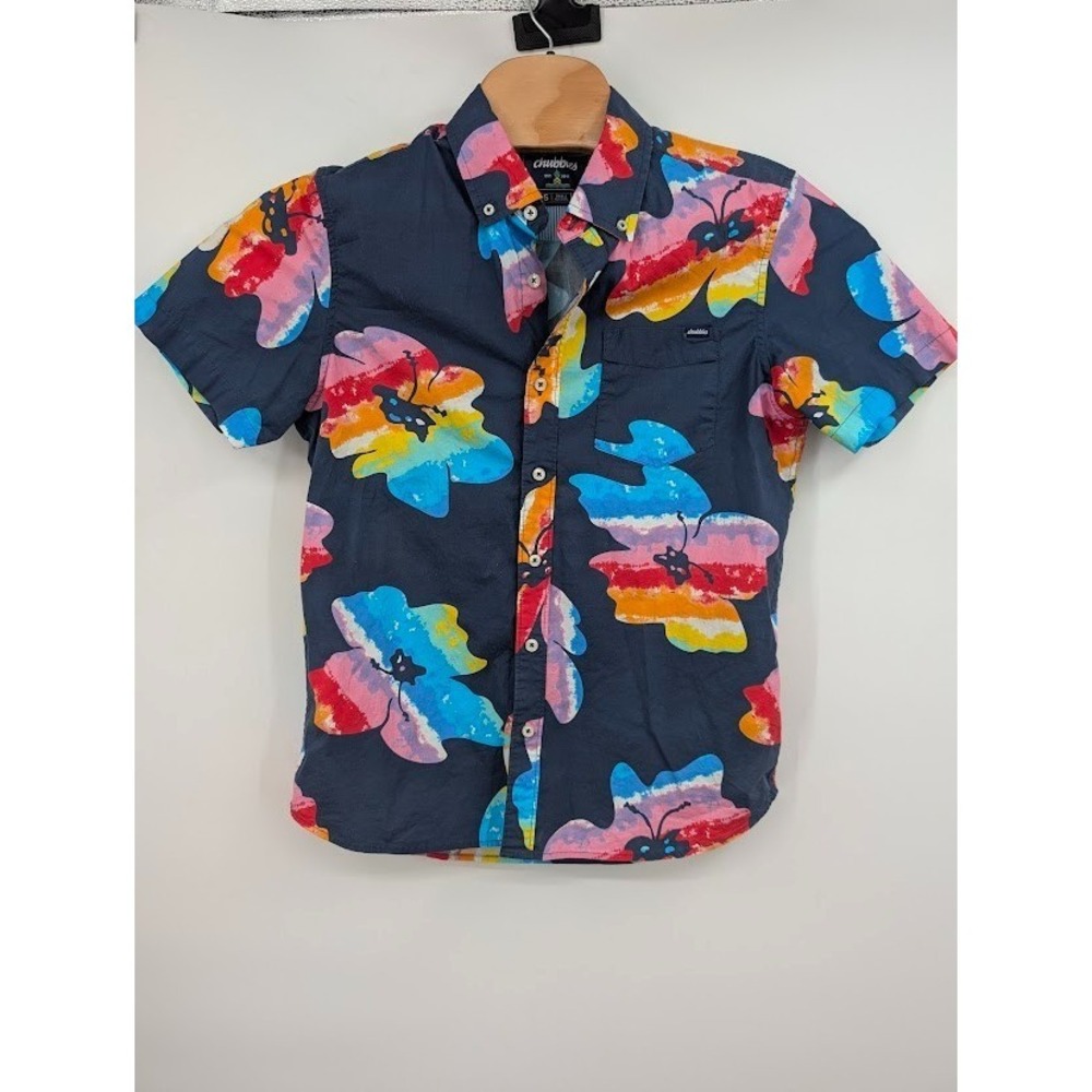 Chubbies Surfside short sleeve button down shirt rainbow floral blue Men's sz S